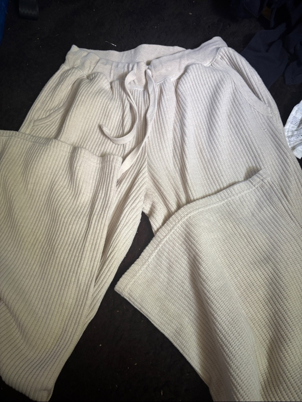 aerie Cream Ribbed Lounge Pants with Drawstring